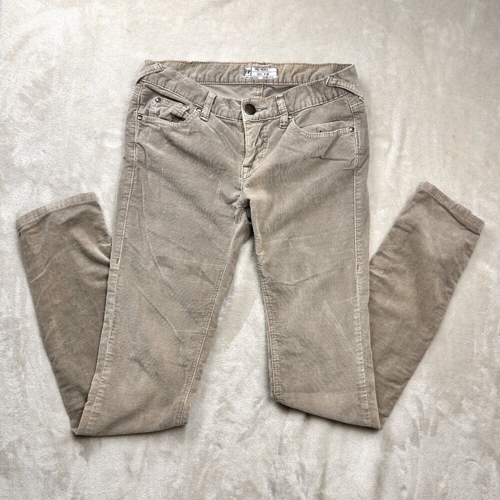 Free People Women's 26W Skinny LOW RISE Corduroy Stretch Pants Gray Cotton
